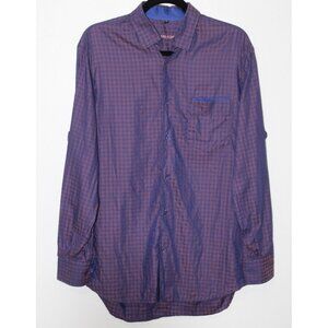 David Jones Mens Blue Check Long Sleeve Cotton Button Up Shirt M